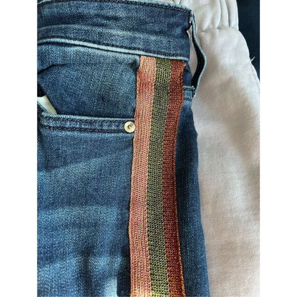 Joe’s the Charley high rise sparkle stripe pink orange and green dark wash skinn - Picture 3 of 6